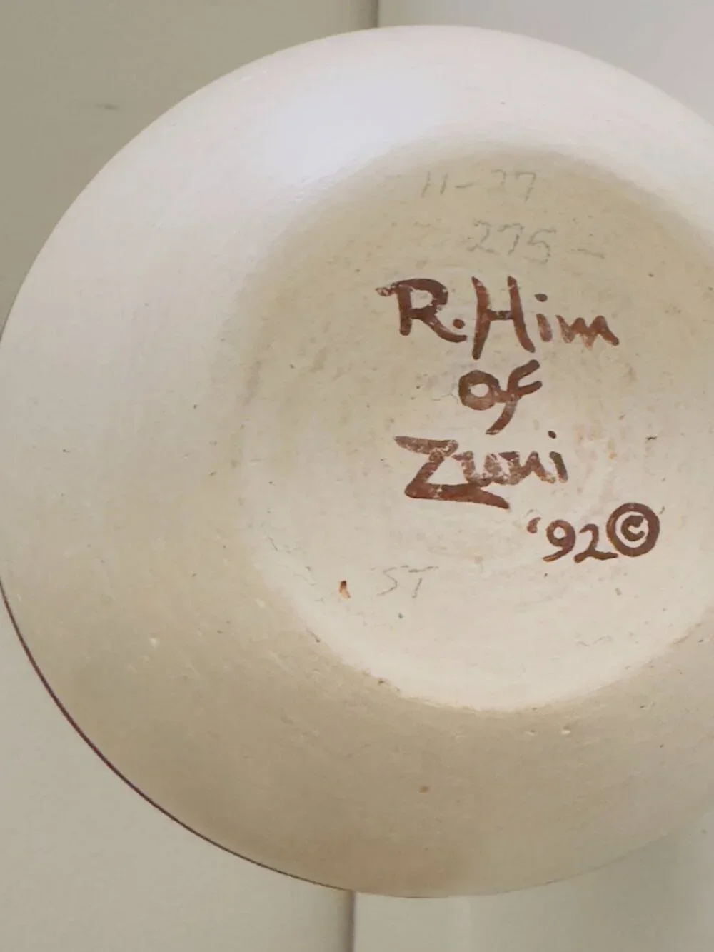 Rowena Him Signed Zuni Pottery Pitcher 1992 Roadrunner Handle